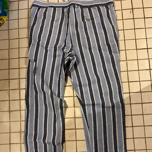 Striped Blue and White Women Linen Pants - Picture 1 of 3